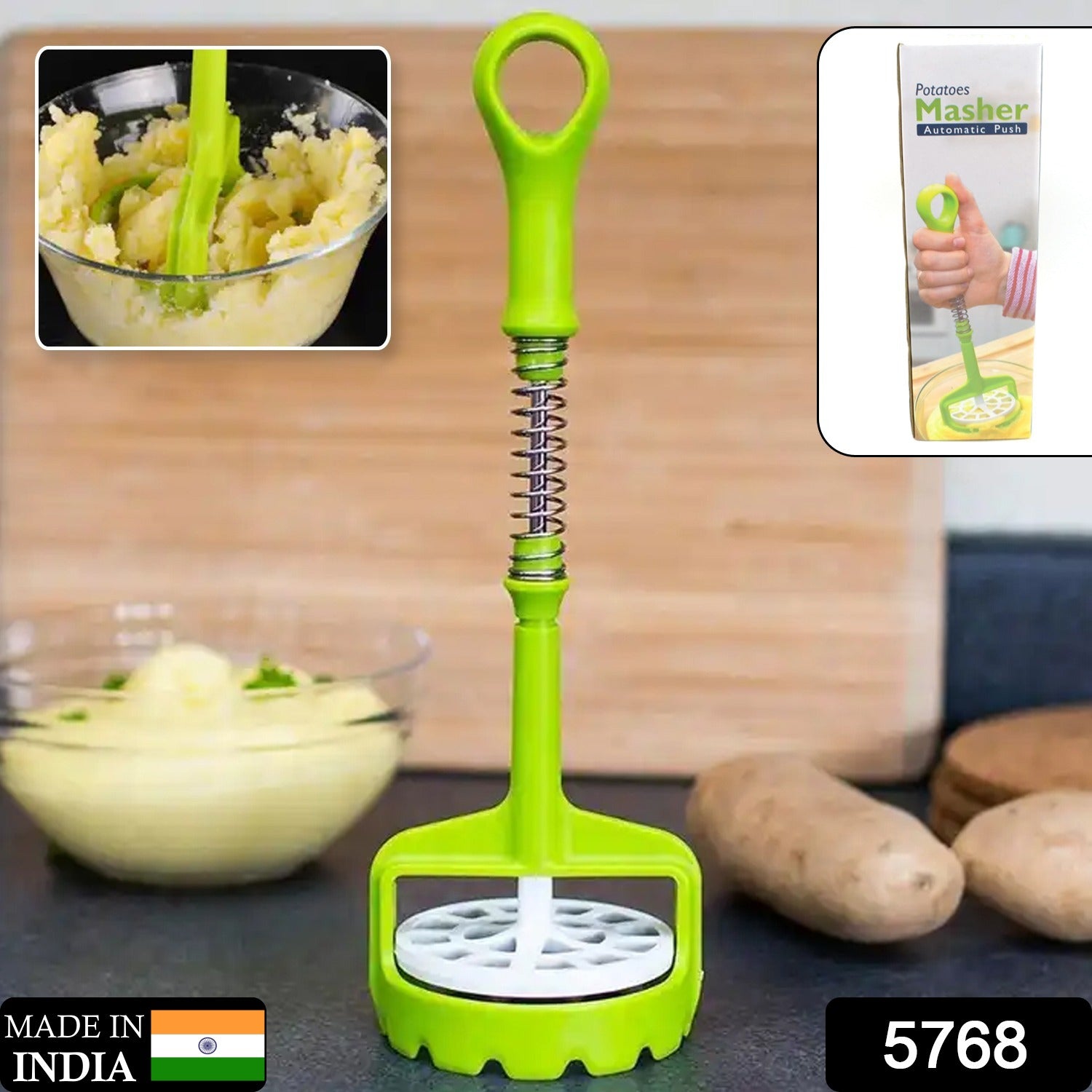 5768 Multi Functional One-Handed Plastic Manual Mashed Potatoes Masher, Mash Sweet Potato Masher with Comfort Grip and Stainless-Steel Spring Design for Nonstick Pans (1 Pc) 5768 Multi Functional One-Handed Plastic Manual Mashed Potatoes Masher, Mash Sweet Potato Masher with Comfort Grip and Stainless-Steel Spring Design for Nonstick Pans (1 Pc)